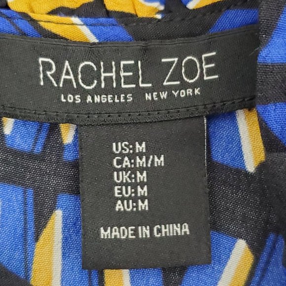 Rachel Zoe Contemporary Fit Geometric Print Ruffle Neck Top With Shirred Cuff M - Picture 10 of 11